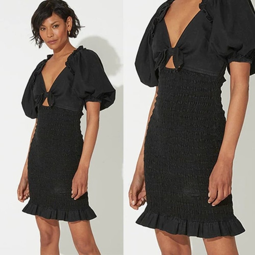 NWT Cleobella Camryn Sweetheart Smocked Charcoa Keyhole Mini Dress